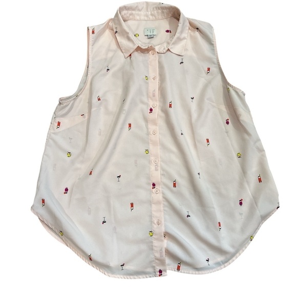 a new day Tops - A New Day Sleeveless Blouse Button Down Cocktails Print Light Pink Size XL
